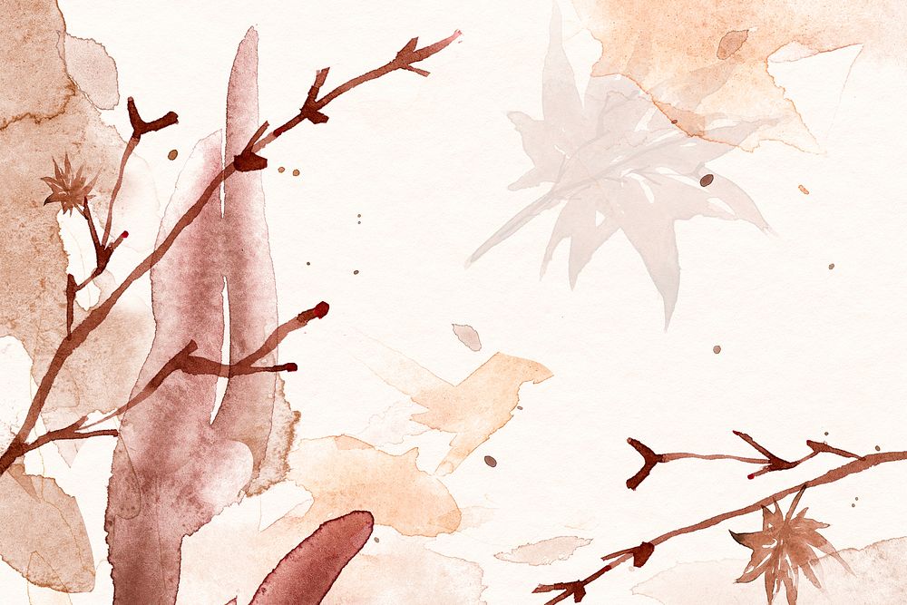 Autumn floral watercolor background psd in brown with leaf illustration