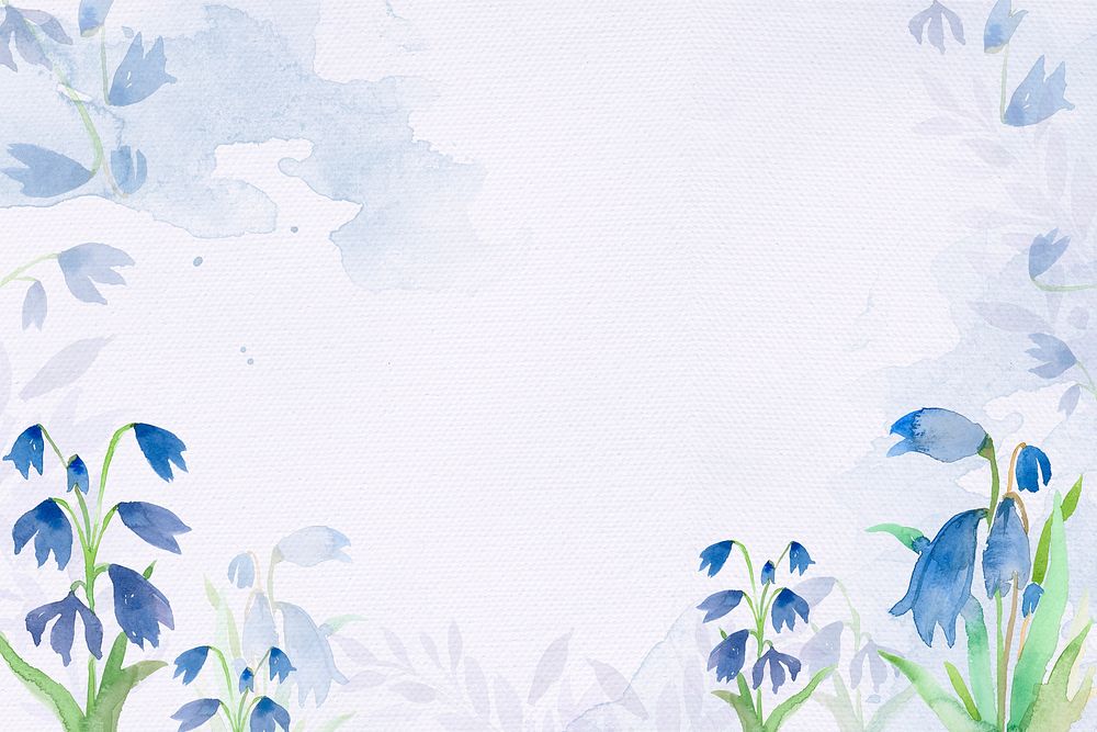 Early scilla flower frame background in blue watercolor winter season