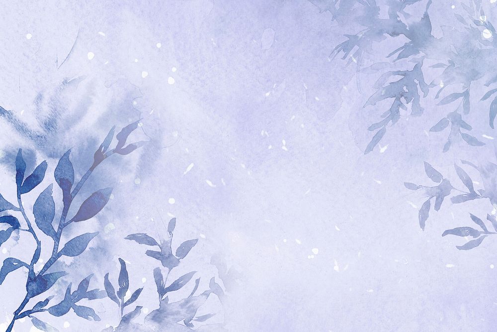 Floral winter watercolor background in purple with beautiful snow