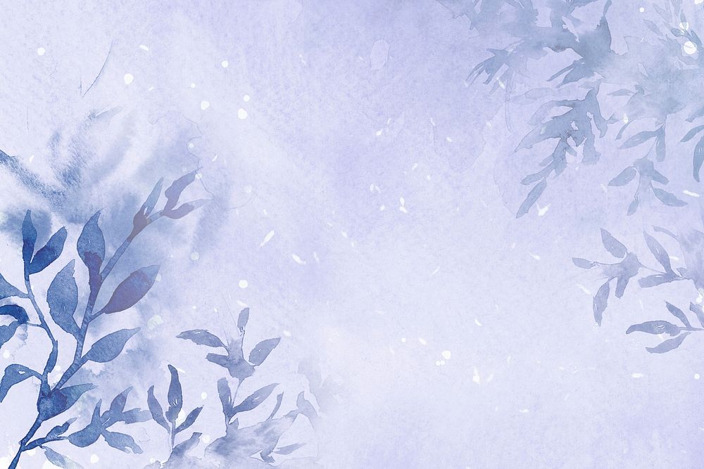 Floral winter watercolor background psd in purple with beautiful snow