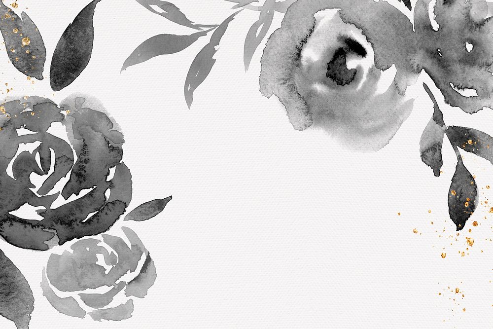 Black rose frame background floral watercolor illustration