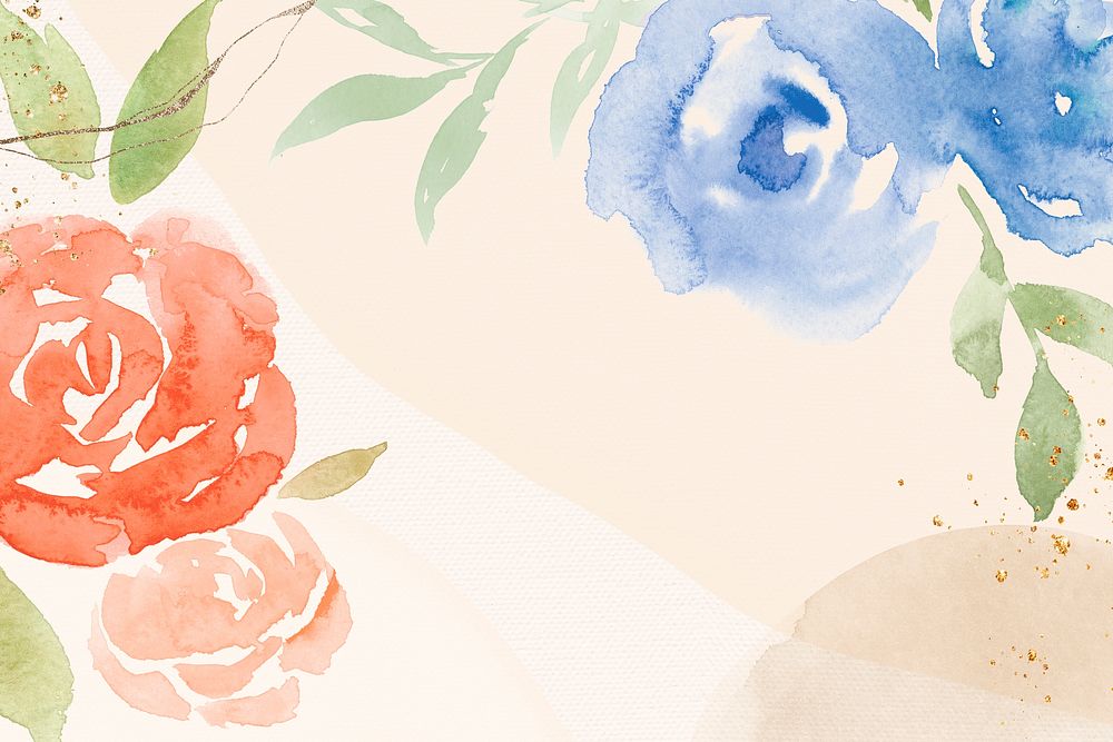 Orange rose frame background spring watercolor illustration