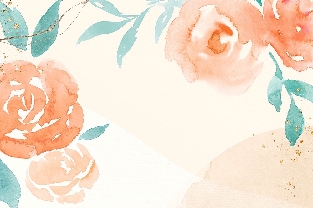 Orange rose frame background spring watercolor illustration