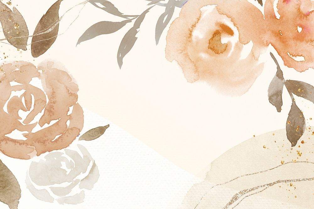 Brown rose frame background psd spring watercolor illustration