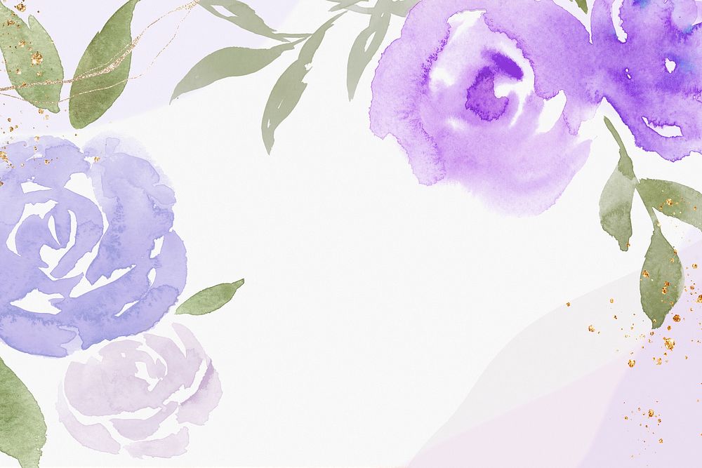 Purple rose frame background psd spring watercolor illustration