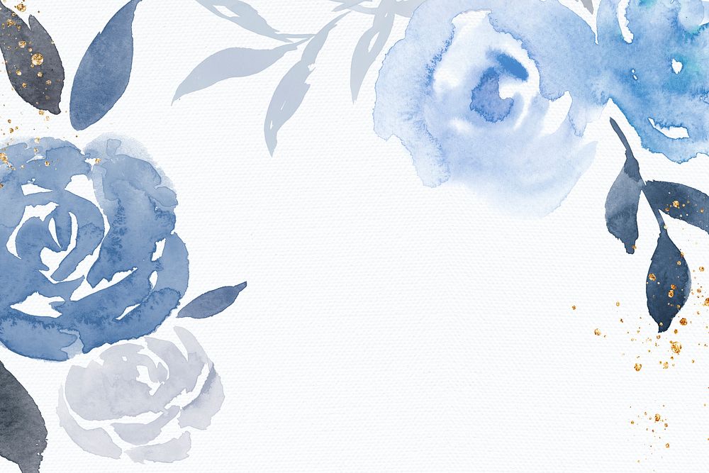Blue rose frame background winter watercolor illustration