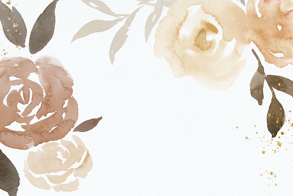 Brown rose frame background psd spring watercolor illustration