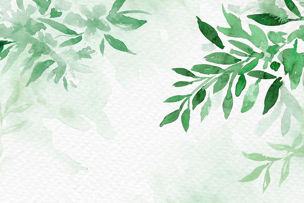 Green watercolor leaf background aesthetic spring season