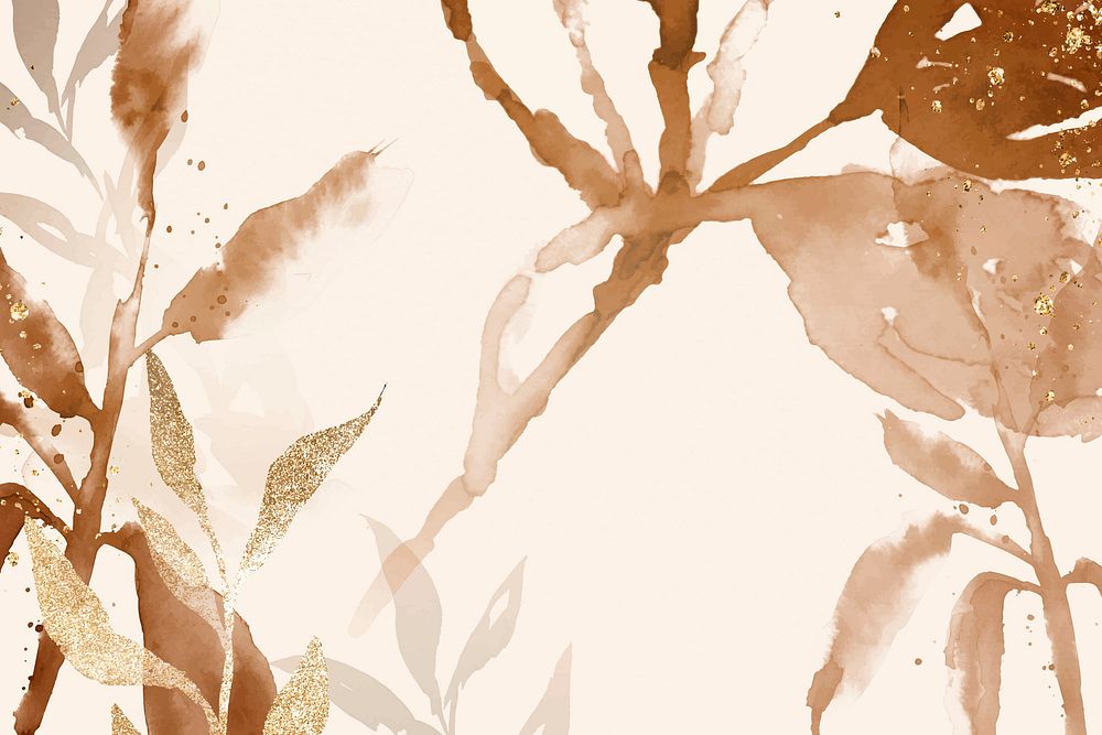 Brown watercolor leaf background vector aesthetic autumn season