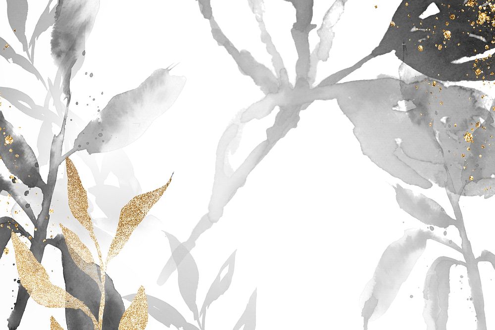 Grayscale watercolor leaf background psd beautiful floral illustration