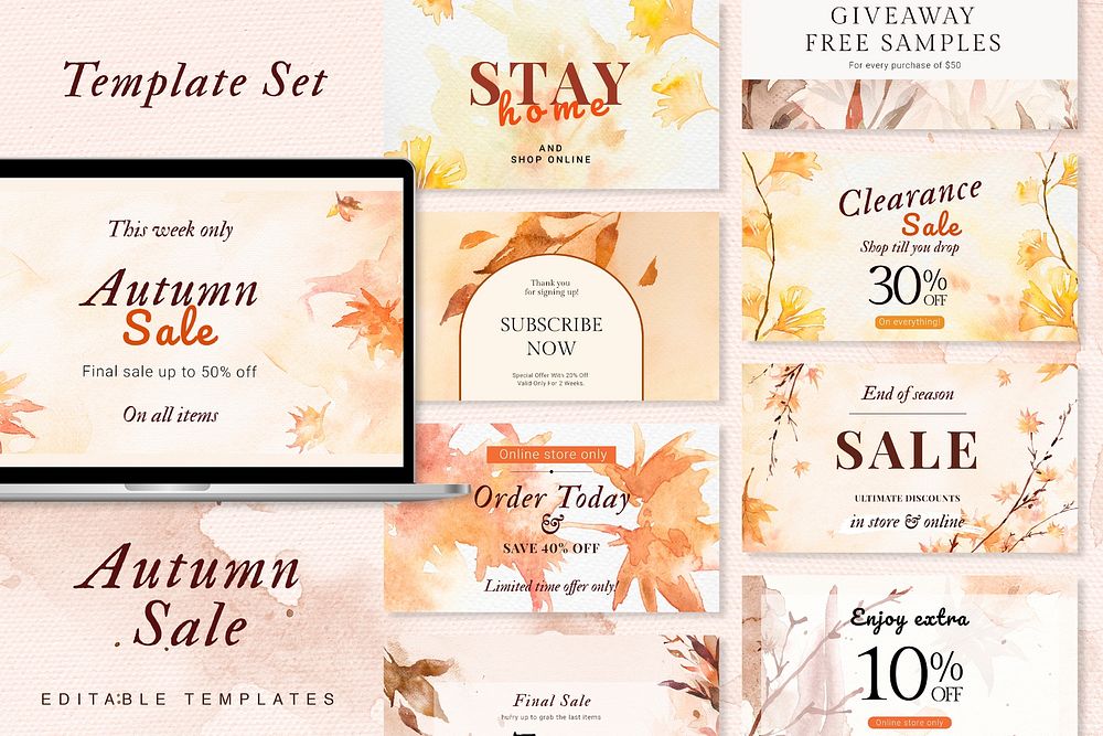 Aesthetic autumn sale template psd ad banner collection