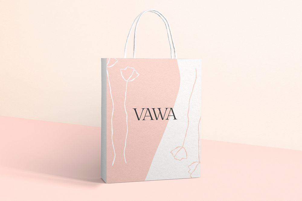 Shopping paper bag mockup, feminine design psd