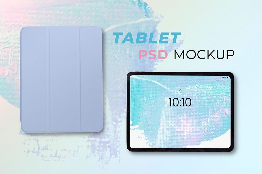 Tablet screen mockup psd digital device with pastel case