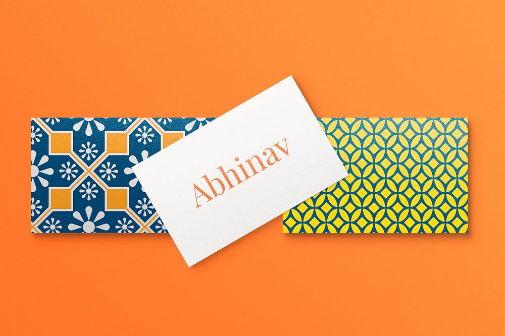 Abstract business card mockup psd in colorful pattern