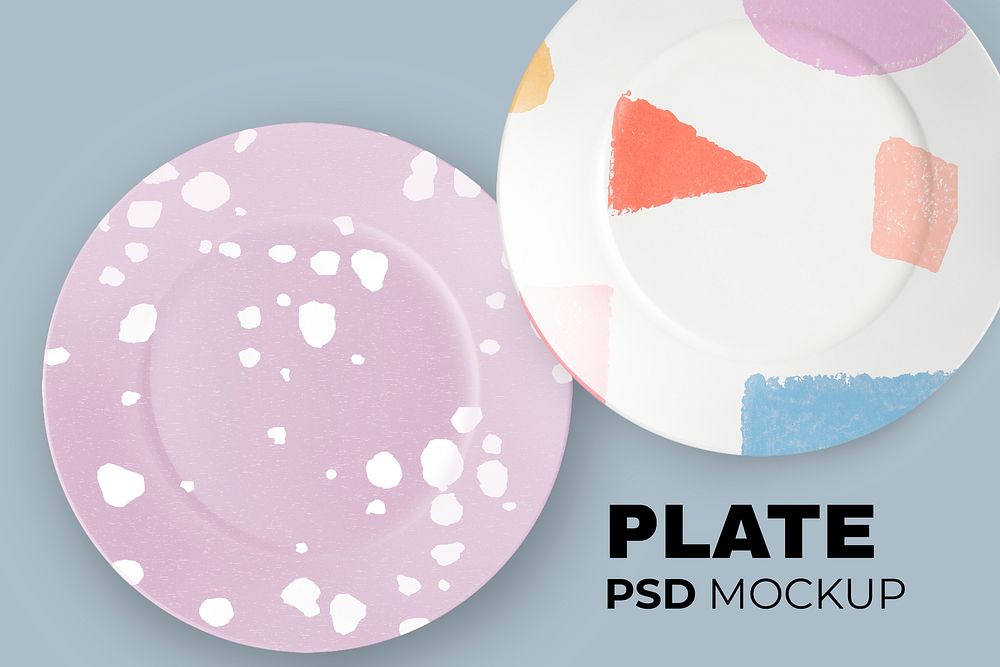 Ceramic dishes mockup psd in abstract patterned design