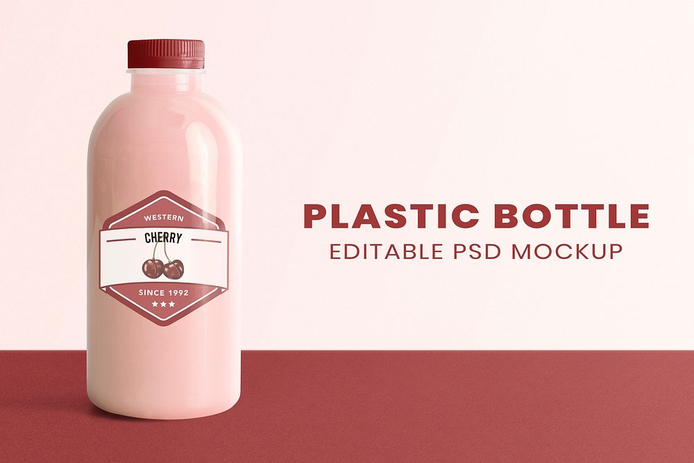 Milk plastic bottle mockup psd with label product packaging
