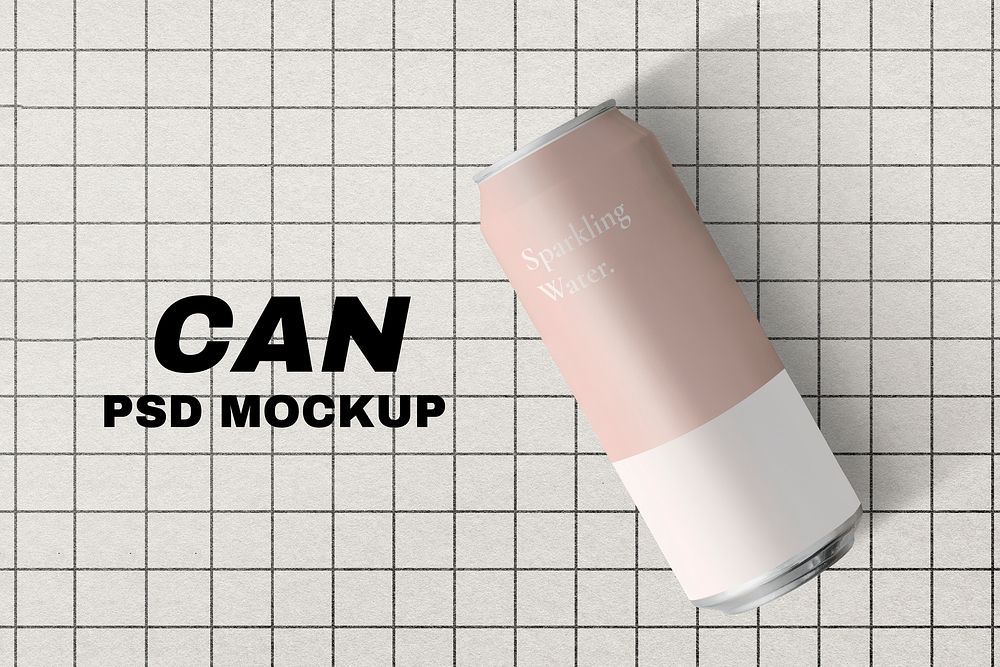 Pink soda can mockup psd beverage product packaging