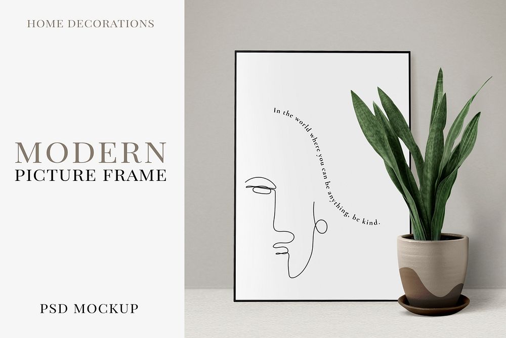 Minimal picture frame mockup psd wall decoration home interior