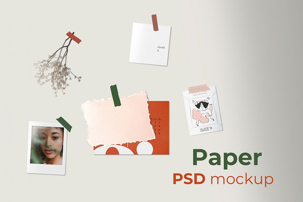 Creative paper collage mockup psd wall decoration