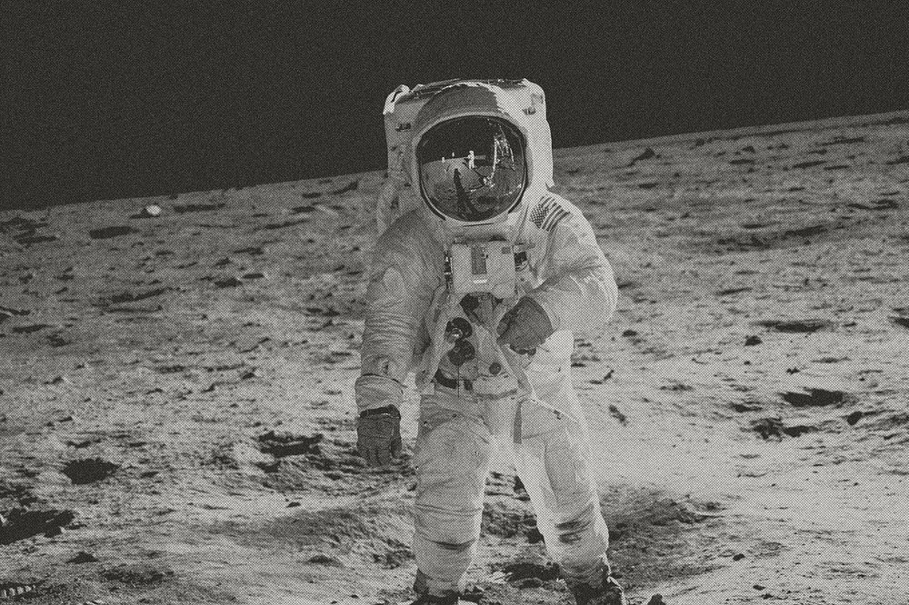 Astronaut walking on the moon in black and white tone
