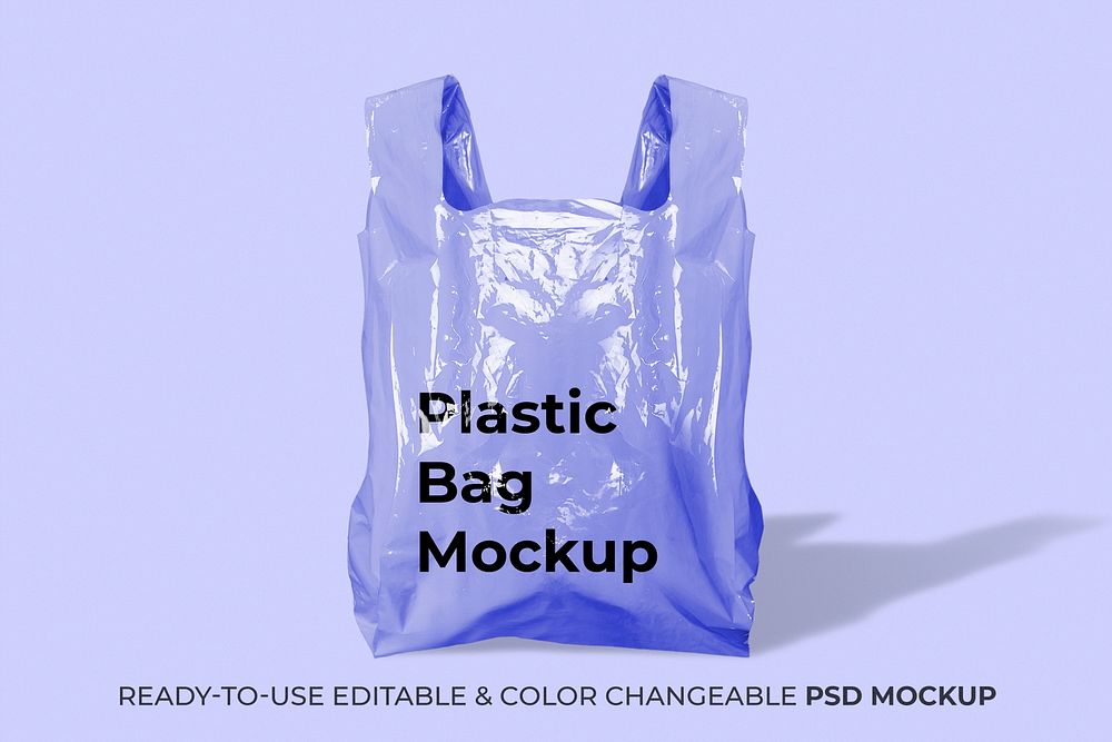 Plastic grocery bag mockup psd in purple 