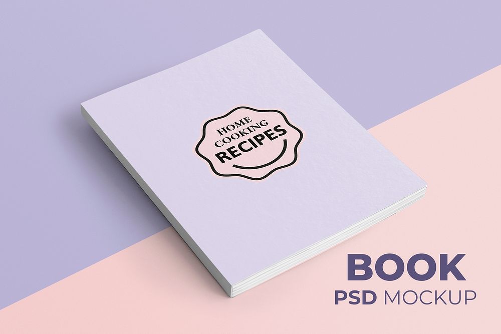 Book psd mockup in pastel pink and purple 
