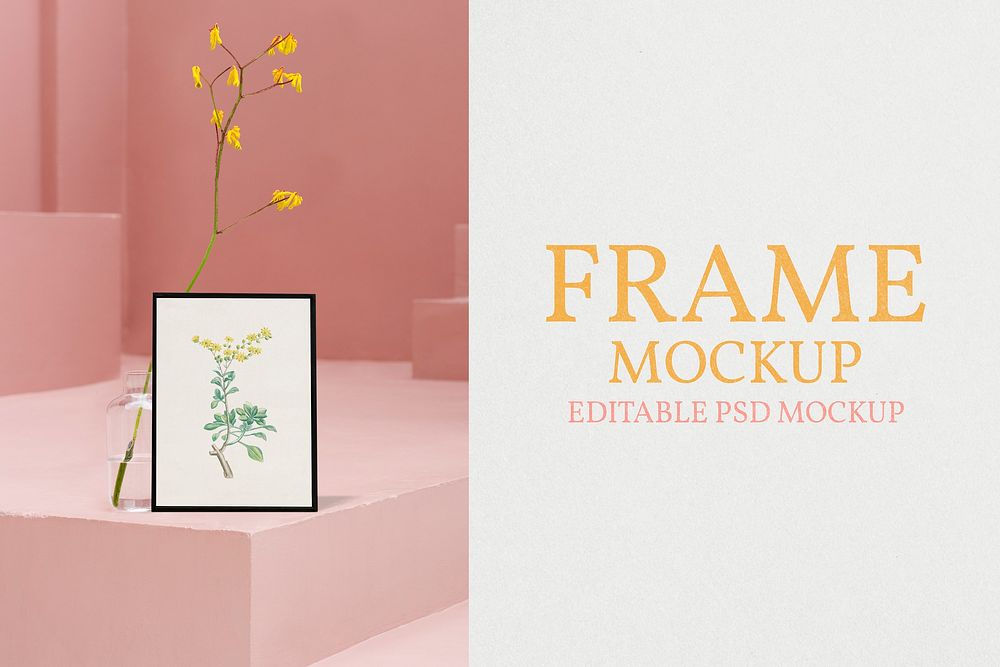 Picture frame mockup psd on pastel interior design