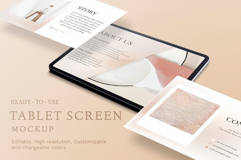 Tablet screen mockup psd, editable screen 