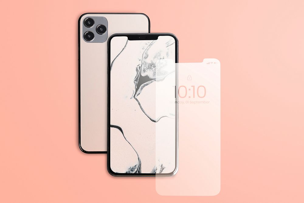 iPhone mockup psd screen, front and back, marble aesthetic 