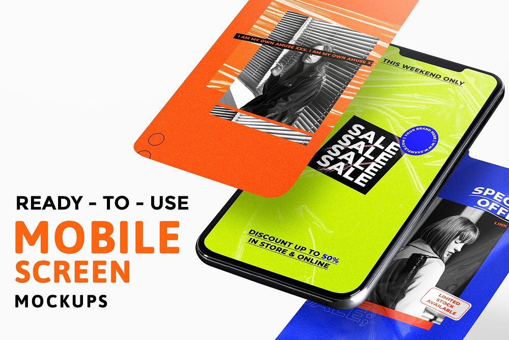 Phone screen mockup psd with modern graphic 