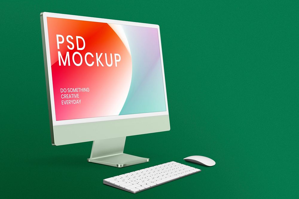 Computer screen mockup psd with gradient screensaver design 