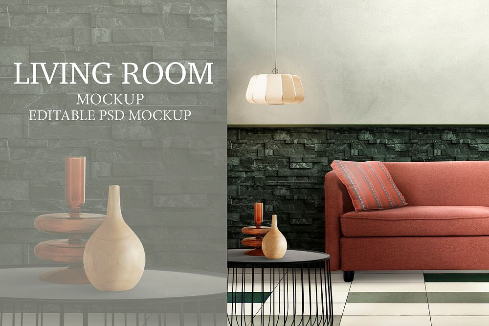 Living room interior mockup psd contemporary interior design