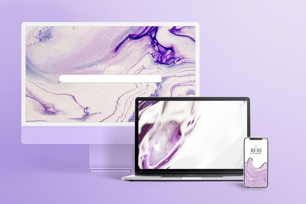 Phone, computer, laptop screen mockup psd, purple aesthetic 