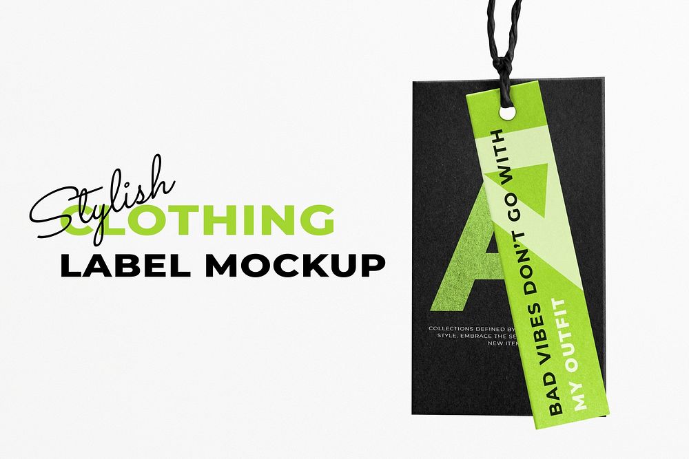 Clothing label mockup psd, gree aesthetic 