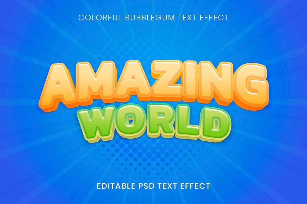 3D text effect psd template, bubblegum high quality typography
