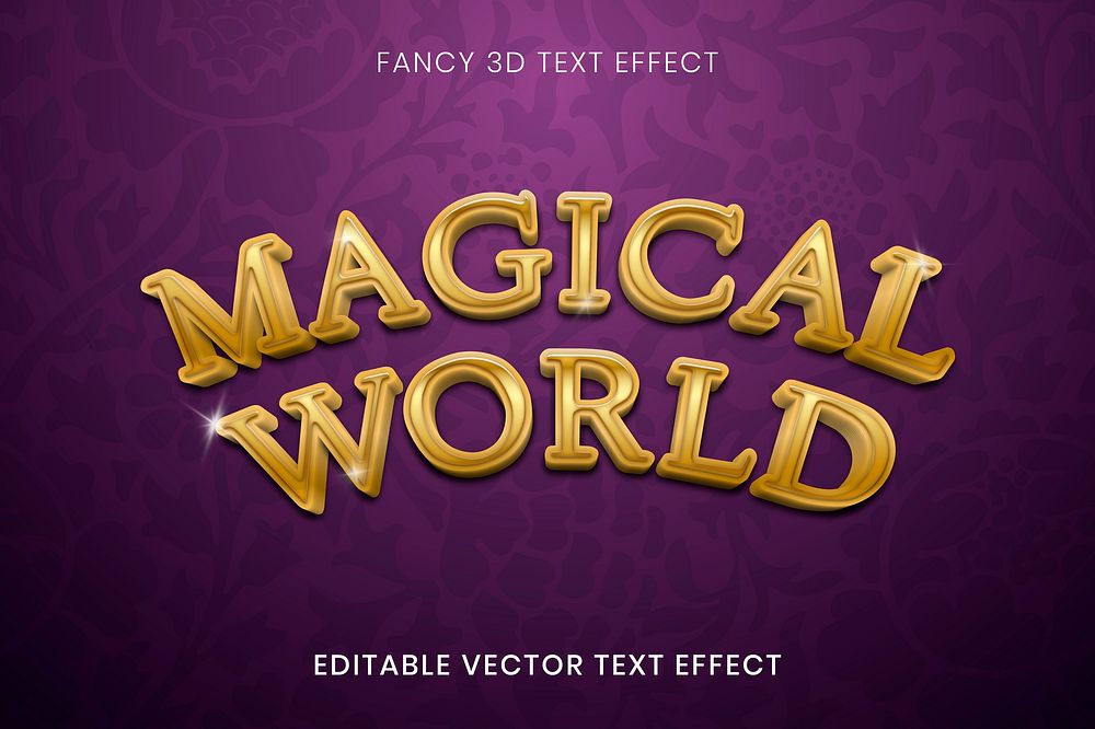 3D editable text effect vector template, fancy gold font typography