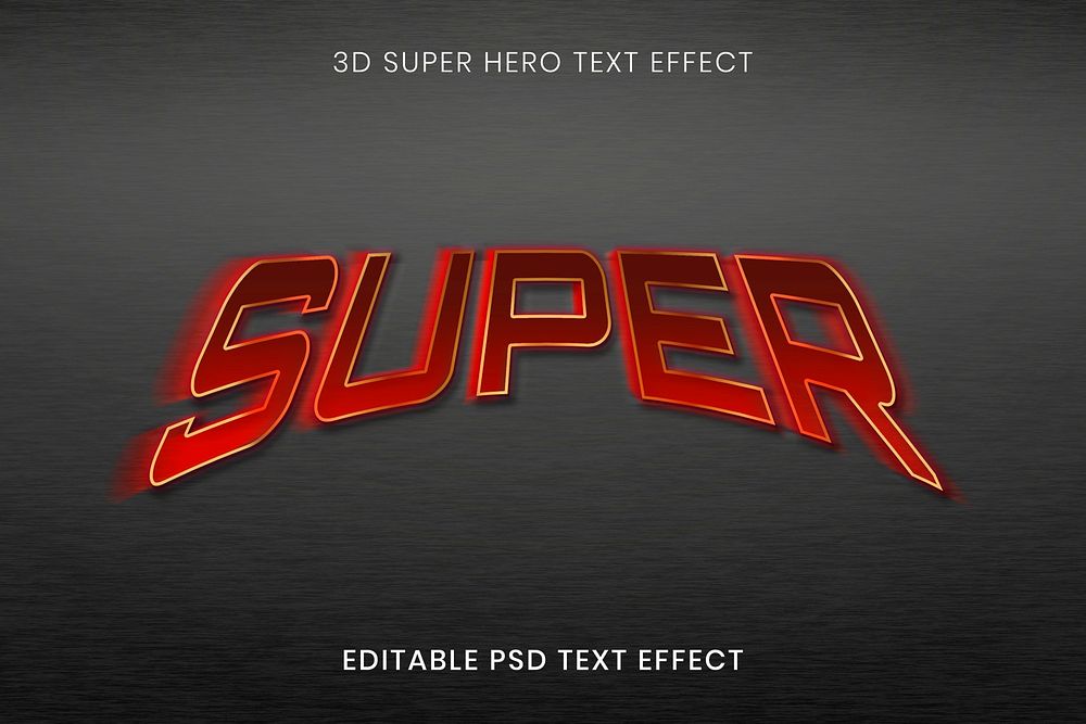 3D text effect psd template, superhero editable typography high quality