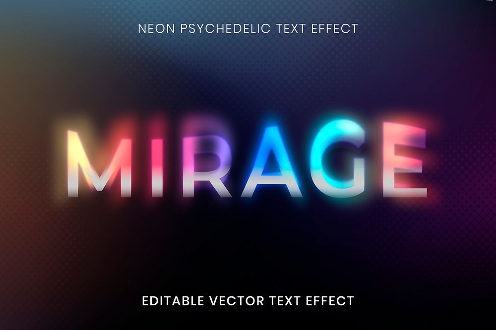 Editable text effect vector template, neon psychedelic typography