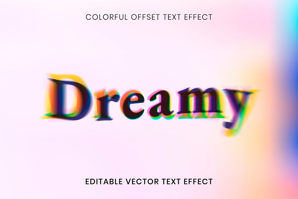 Editable text effect vector template, colorful offset font typography