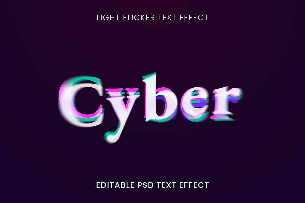 3D text effect psd template, light flicker font typography