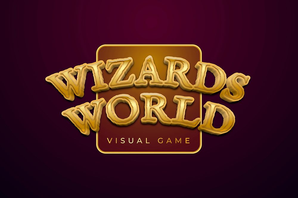 Editable gold logo mockup vector text effect, wizards world visual game words