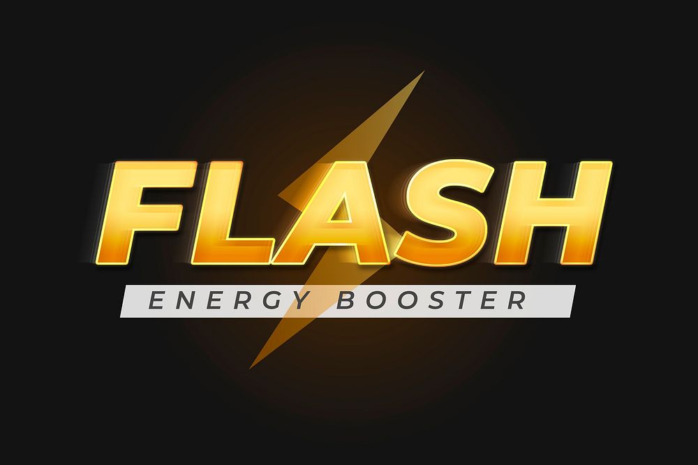 Editable logo mockup psd yellow text effect, flash energy booster words