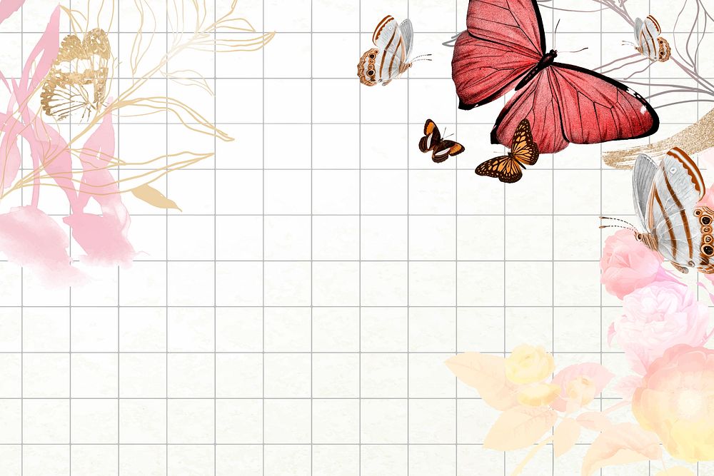 Butterfly background aesthetic border with flowers vector, remixed from vintage public domain images