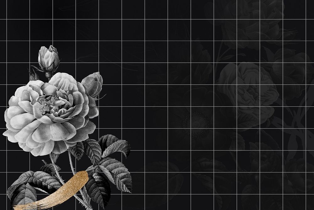 Flower background, black border design psd, remixed from vintage public domain images
