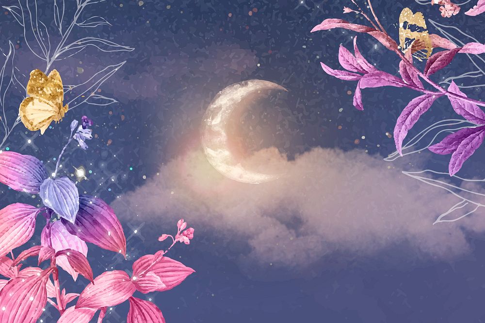Night sky background aesthetic border vector, remixed from vintage public domain images