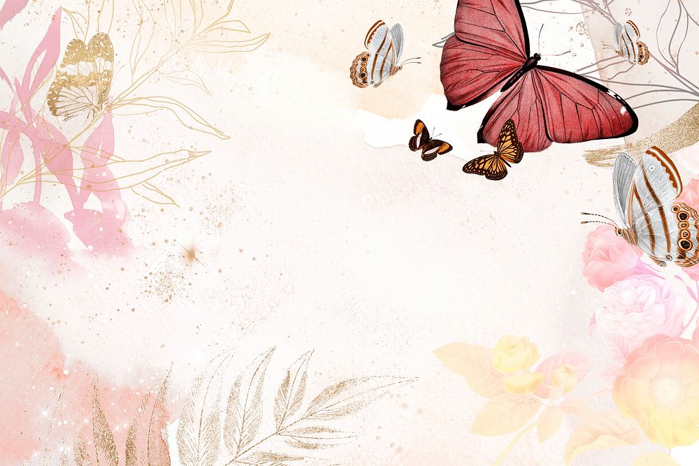 Aesthetic butterfly wallpaper background, watercolor remix from vintage public domain art