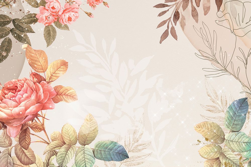 Aesthetic flower wallpaper background, beautiful remix from vintage public domain art