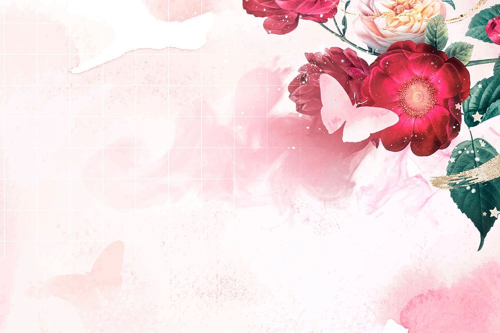 Flower background watercolor border vector, remixed from vintage public domain images