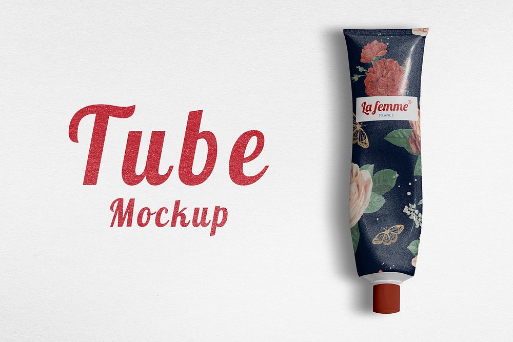 Cosmetic tube mockup, floral psd product packaging design