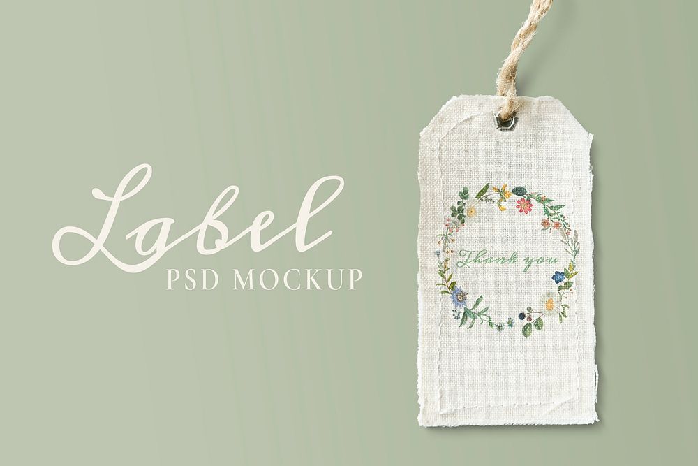 Clothing tag mockup, flower realistic blank design psd